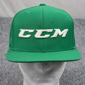 CCM Snapback Hat Green White Embroidered Logo Hockey Flat Brim Cap Streetwear